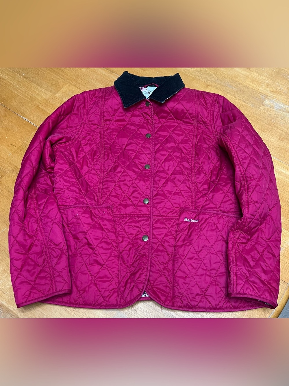 Barbour Summer Liddesdale Quilted Jacket with black corduroy collar, size 12.